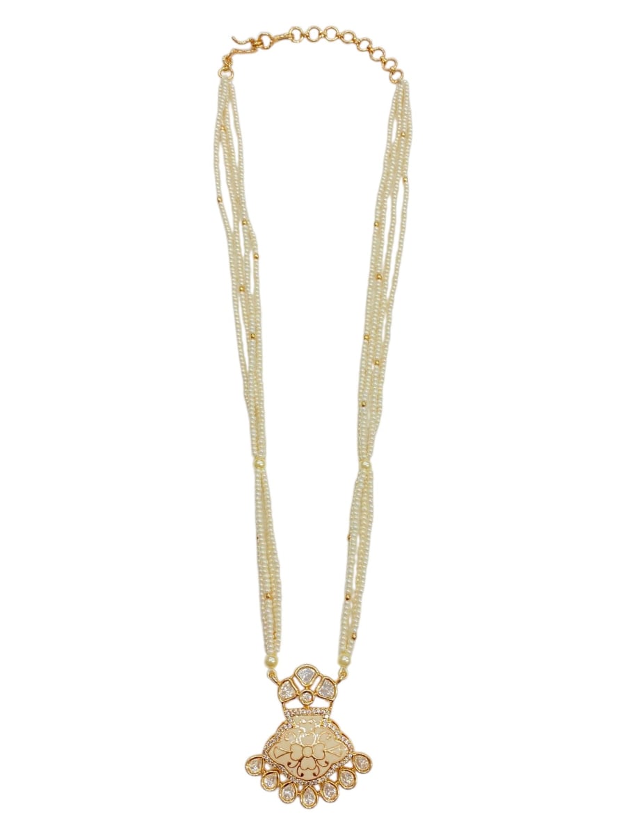White Meenakari Pendant Set - detail