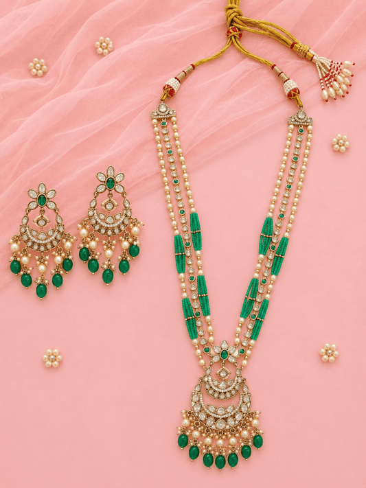Green Double Strand Premium Kundan Long Set