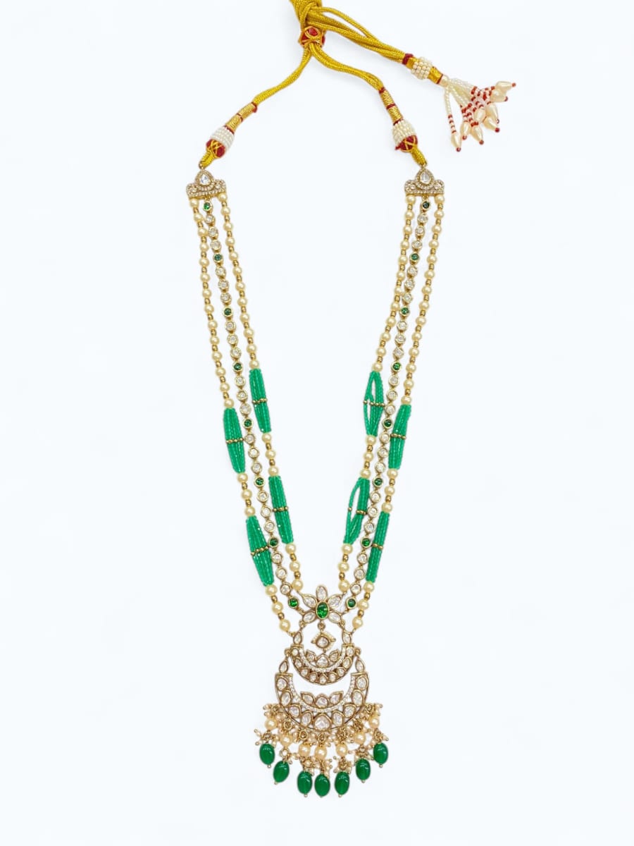 Green Double Strand Premium Kundan Long Set - detail