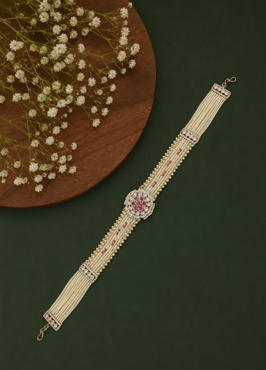 Multi Pearl Strand With Ruby Kundan Centerpiece Sheeshpatti
