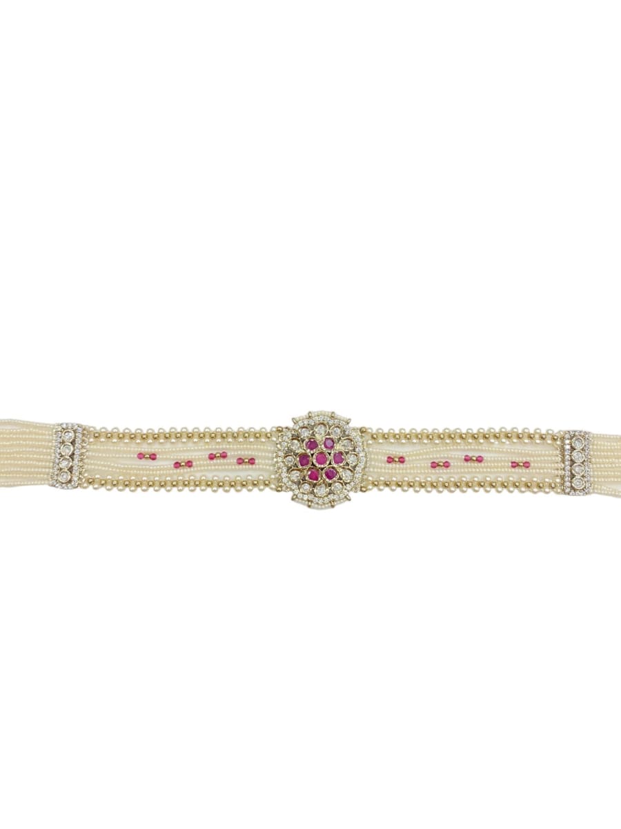 Multi Pearl Strand With Ruby Kundan Centerpiece Sheeshpatti - detail