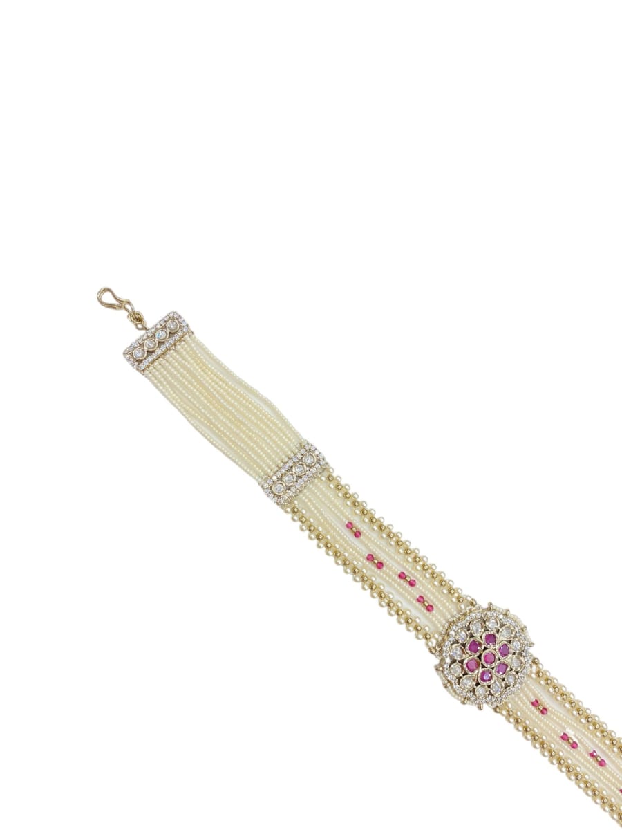 Multi Pearl Strand With Ruby Kundan Centerpiece Sheeshpatti - detail
