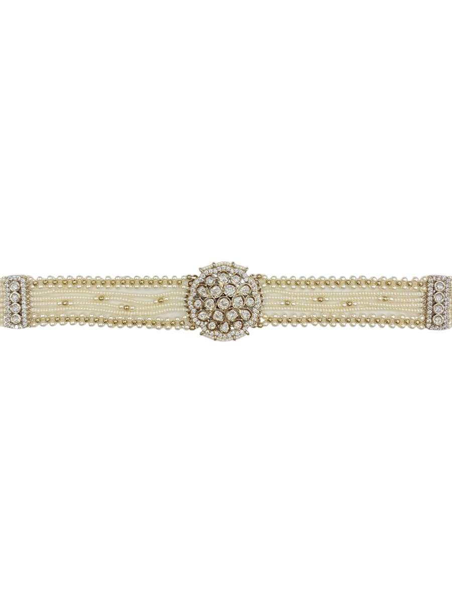 Multi Pearl Strand With Kundan Centerpiece Sheeshpatti - detail