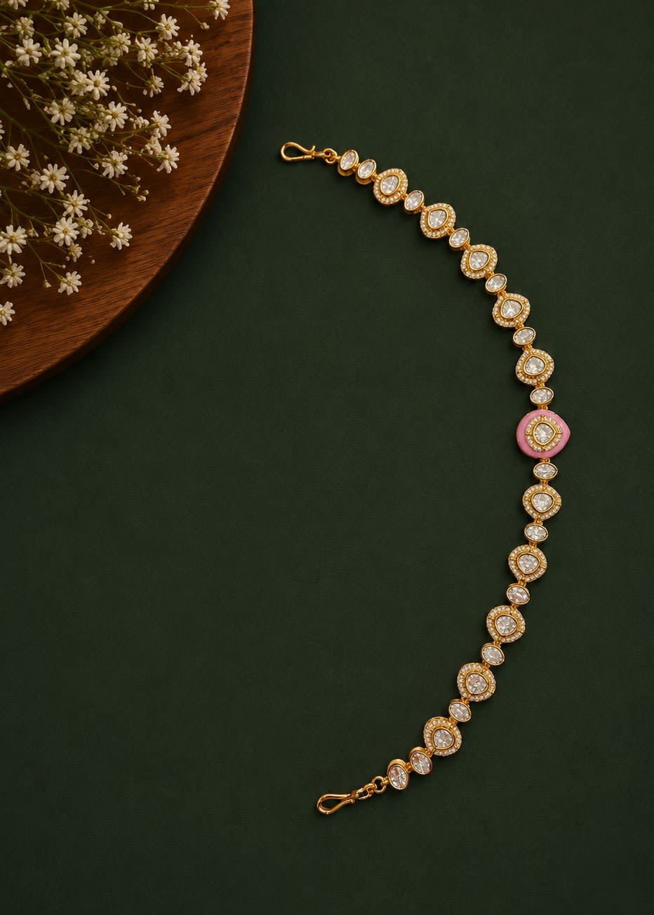 Pink Meenakari Polki Sheesh Patti