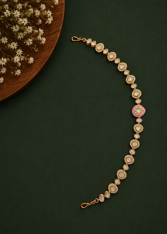 Pink Meenakari Polki Sheesh Patti