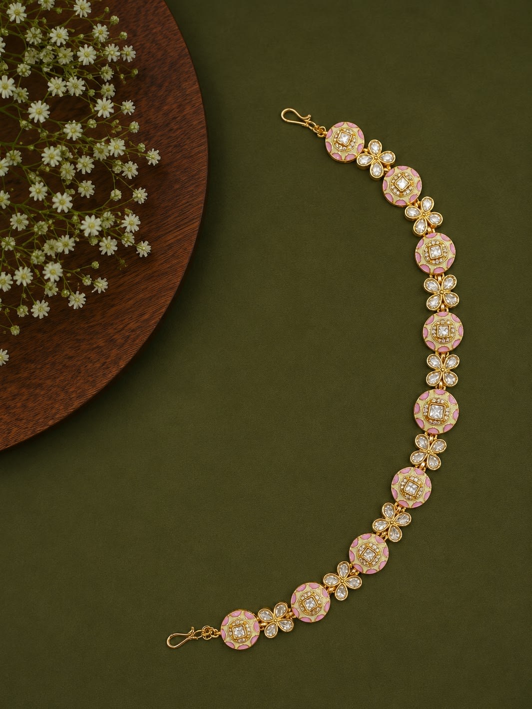 Pink Meenakari Polki Sheesh Patti