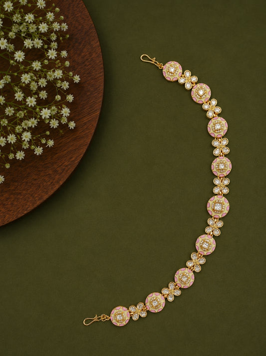 Pink Meenakari Polki Sheesh Patti