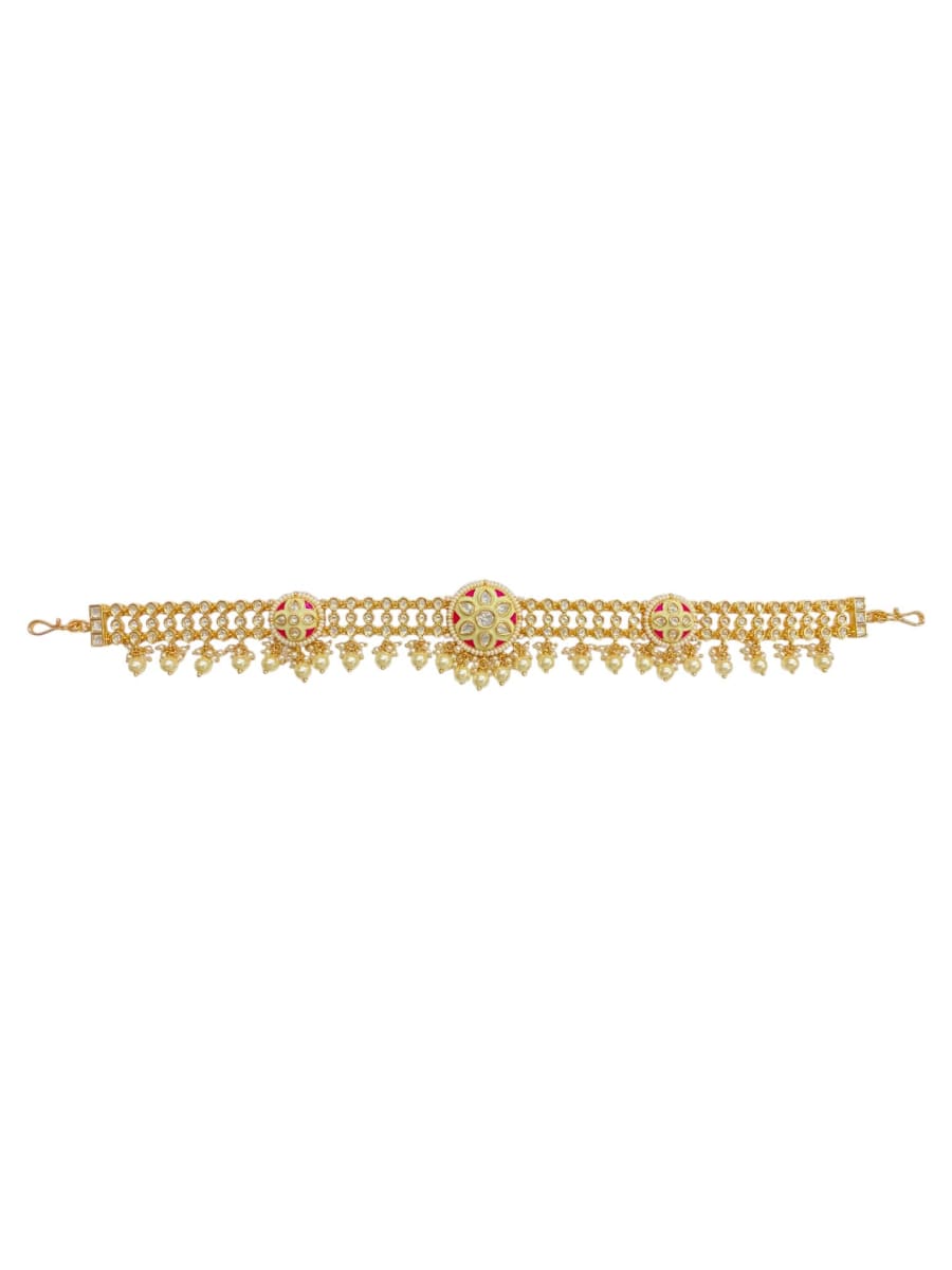 Ruby Meenakari Pearl Polki Sheesh Patti - detail
