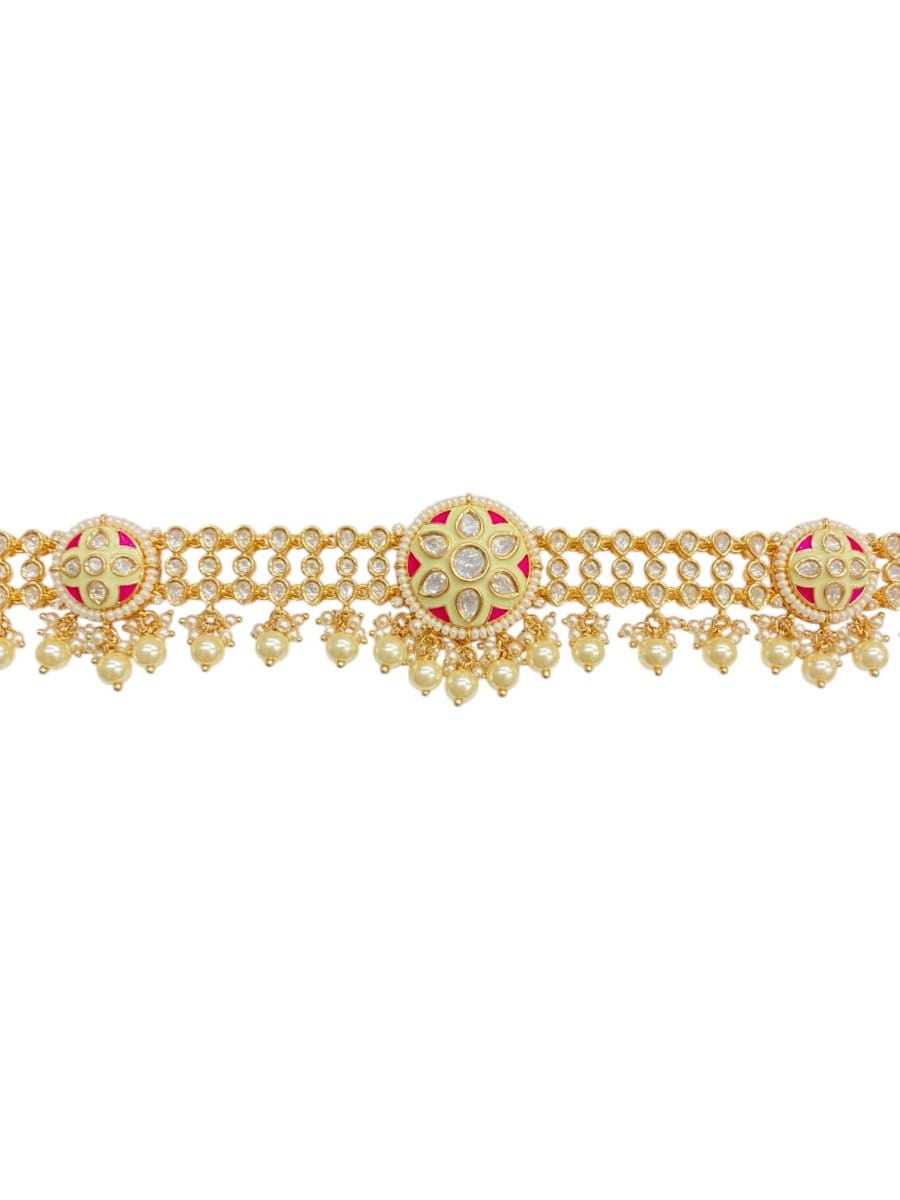 Ruby Meenakari Pearl Polki Sheesh Patti - detail