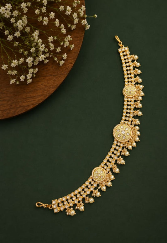 White Meenakari Pearl Polki Sheesh Patti