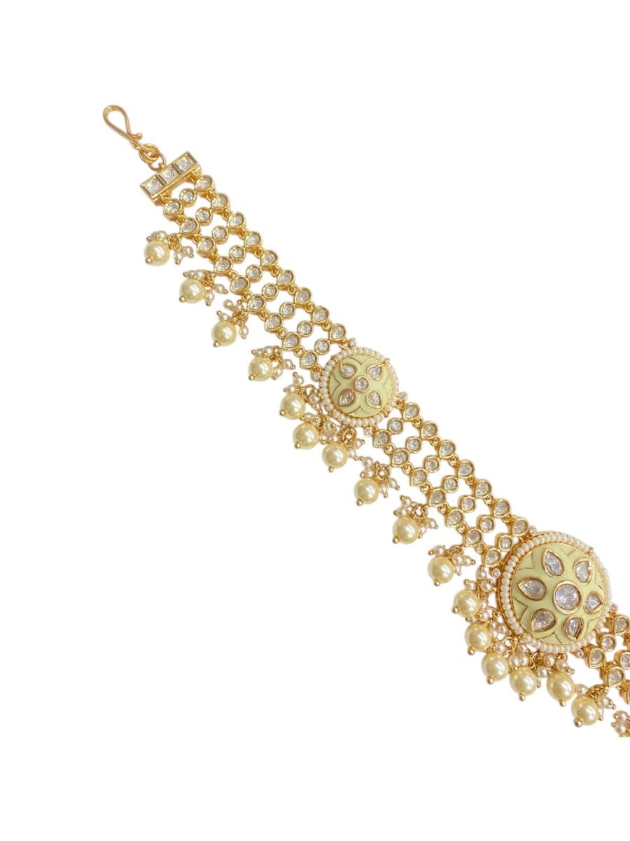 White Meenakari Pearl Polki Sheesh Patti - detail