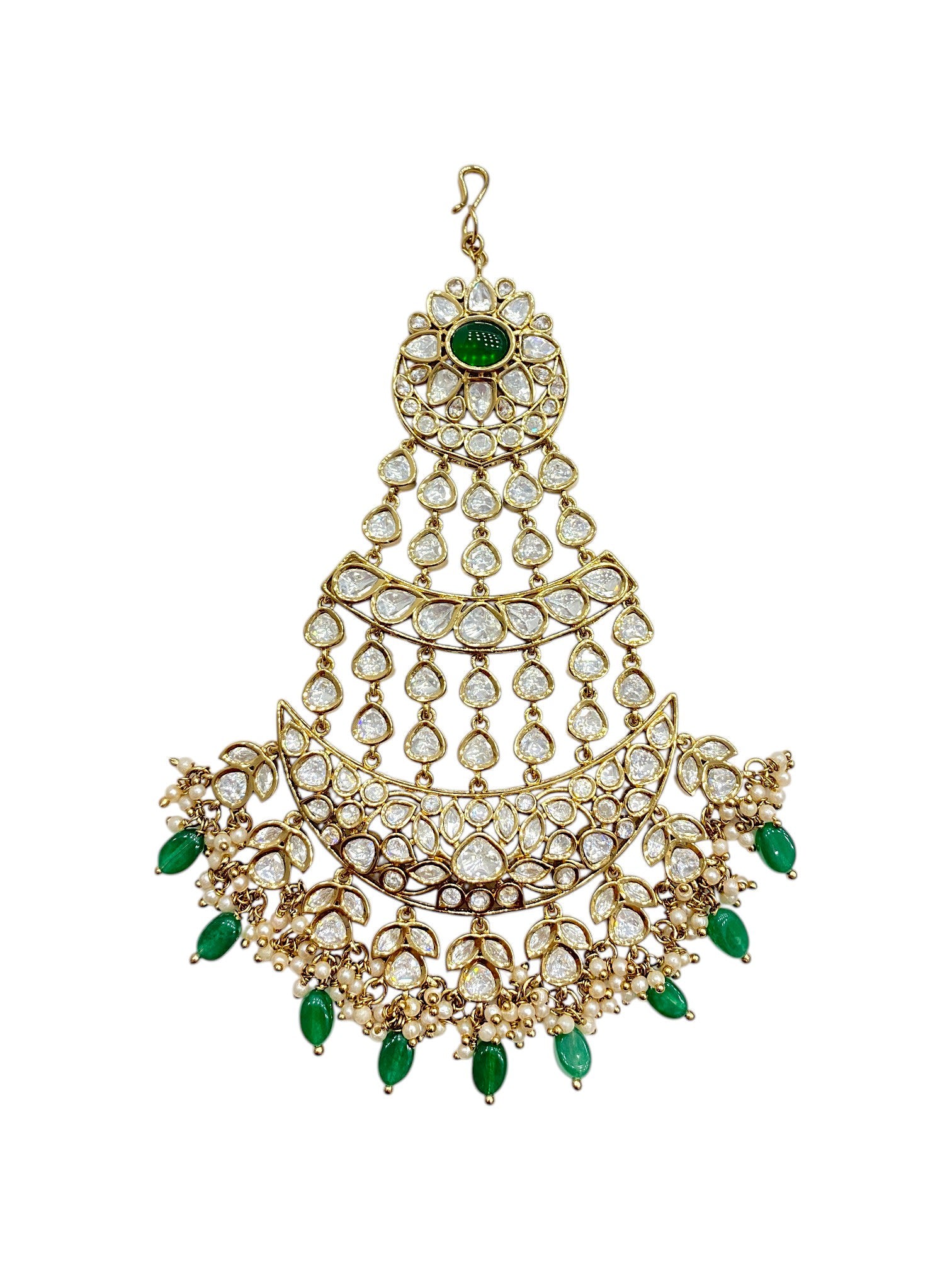 Sirini Women's Handcrafted Green Bead Kundan Passa