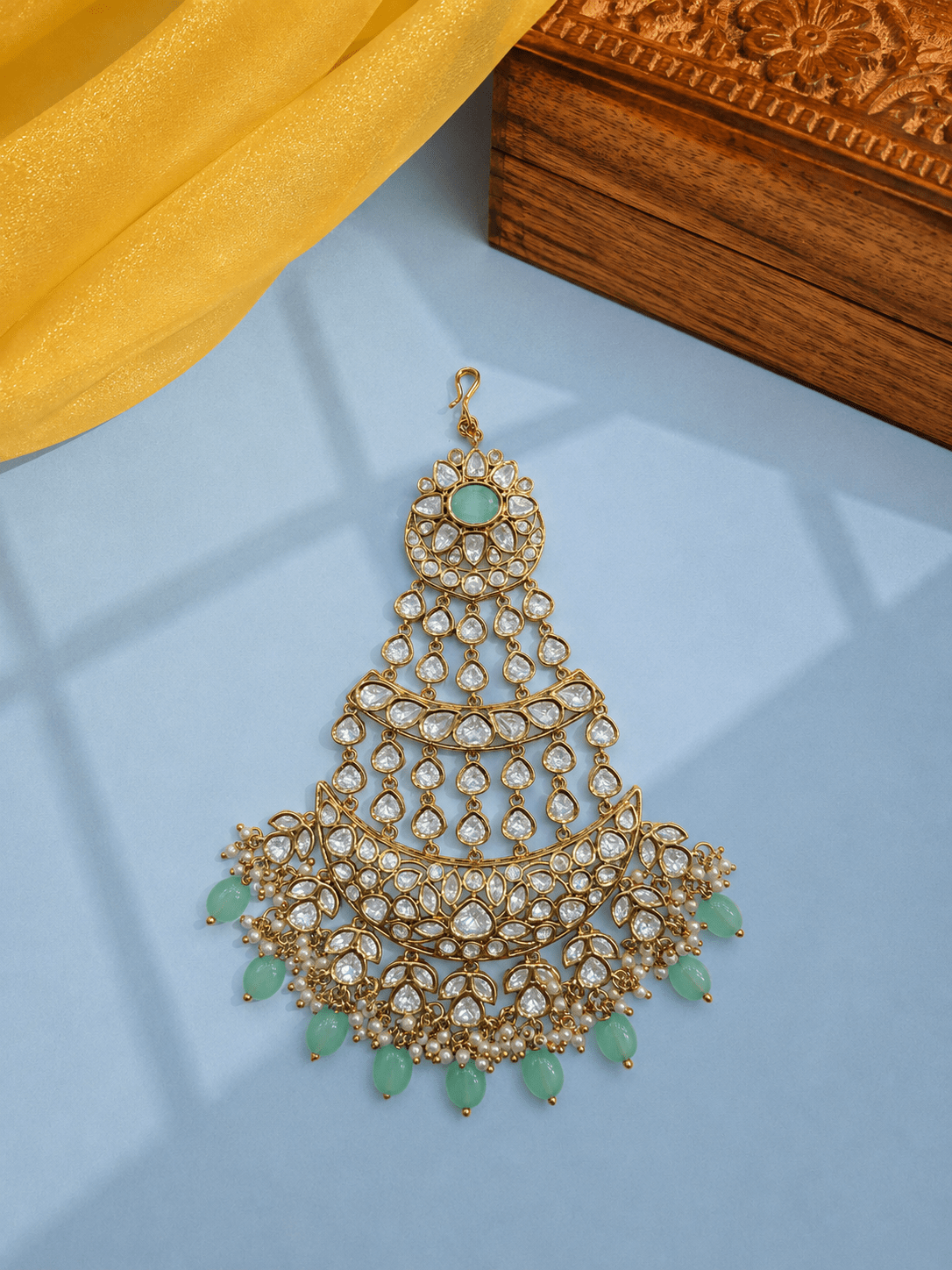 Sirini Women's Handcrafted Mint Bead Kundan Passa