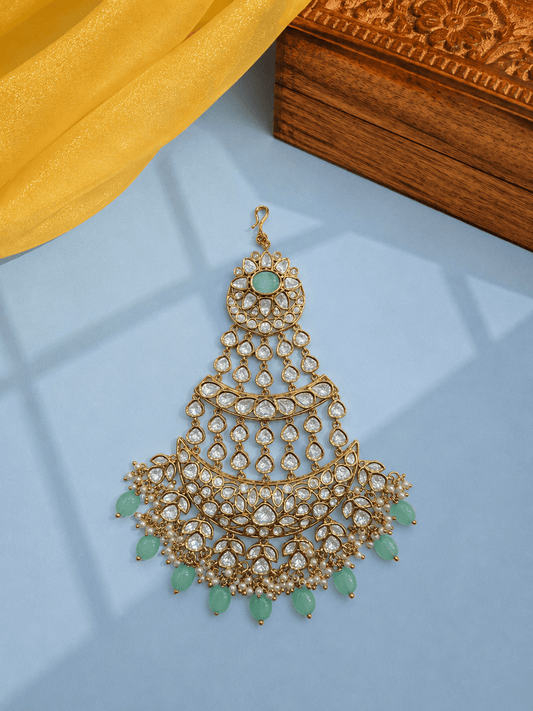 Sirini Women's Handcrafted Mint Bead Kundan Passa