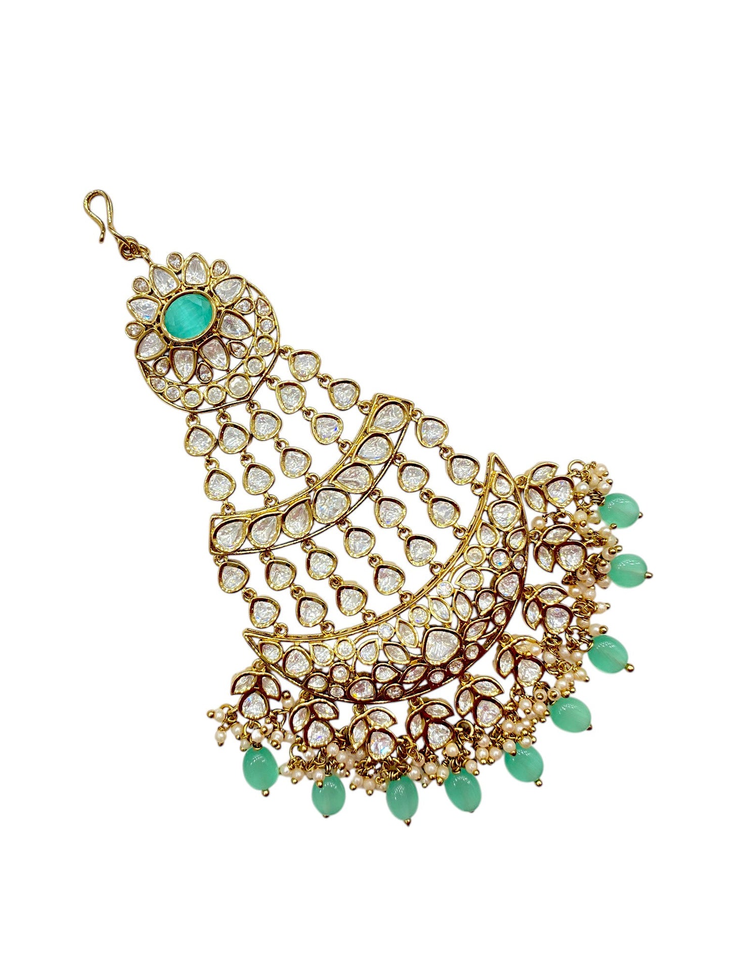Sirini Women's Handcrafted Mint Bead Kundan Passa