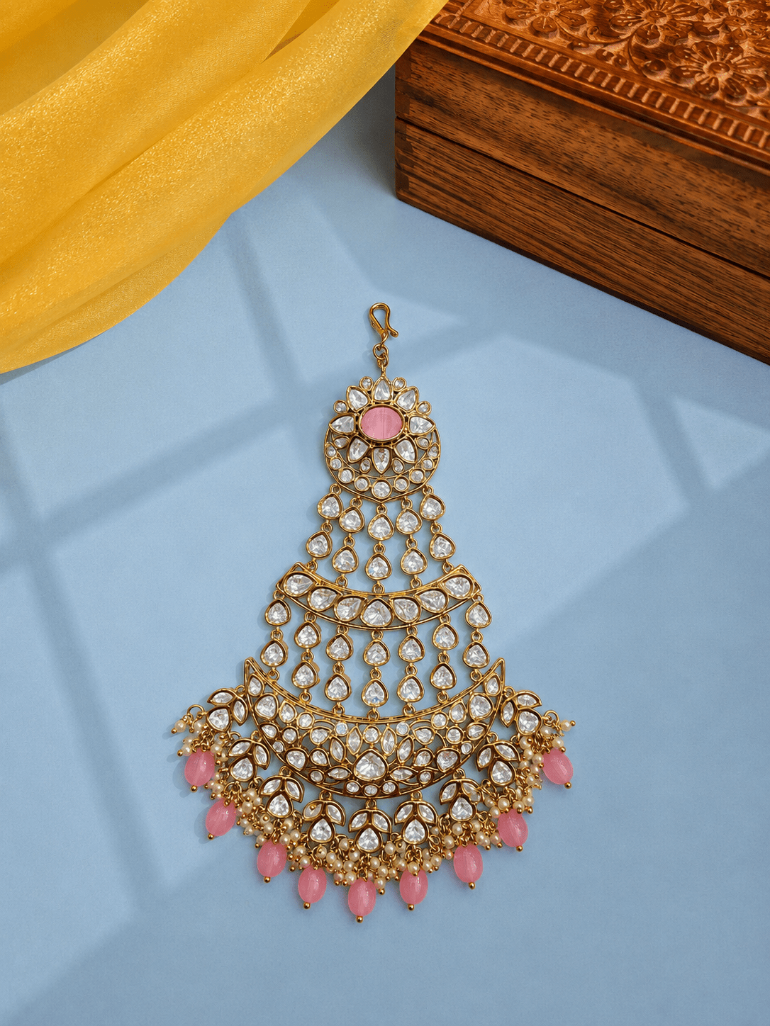 Sirini Women's Handcrafted Pink Bead Kundan Passa