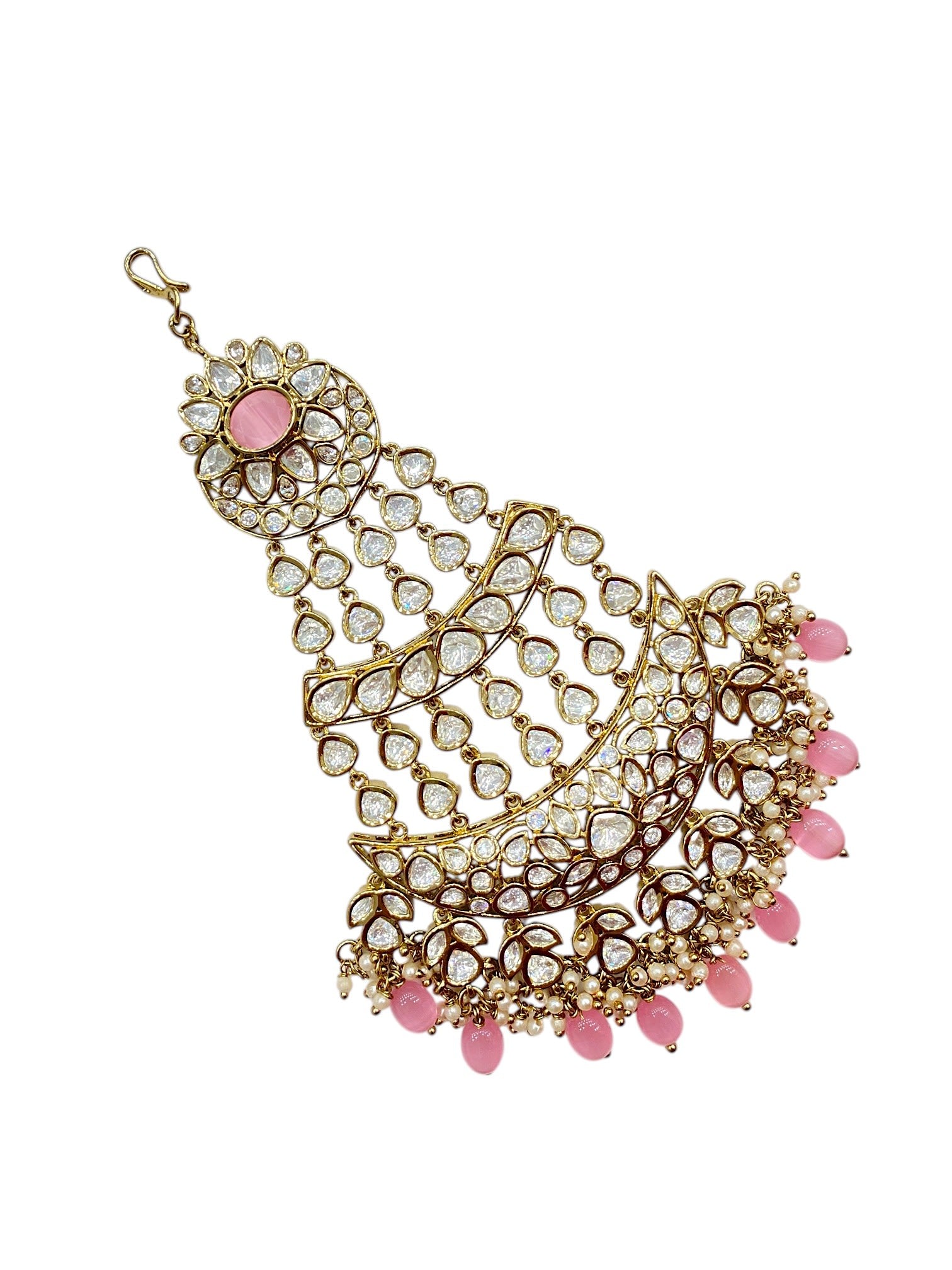 Sirini Women's Handcrafted Pink Bead Kundan Passa