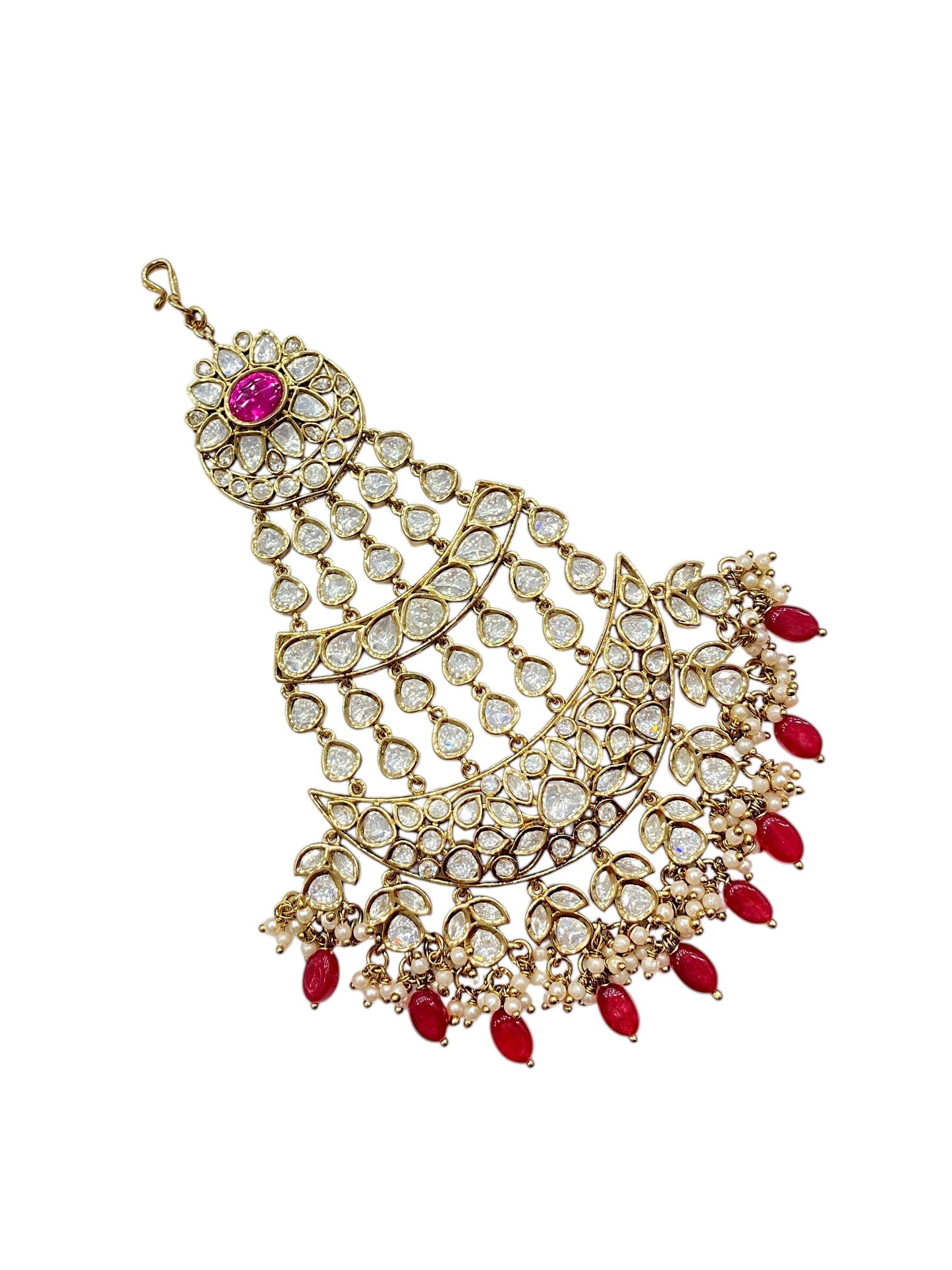 Sirini Women's Handcrafted Ruby Bead Kundan Passa