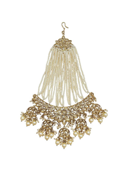 Royal white polki bridal passa, clear stones and pearls, antique gold finish, gold-plated, by Sirini Jewellery, view 4 of 4