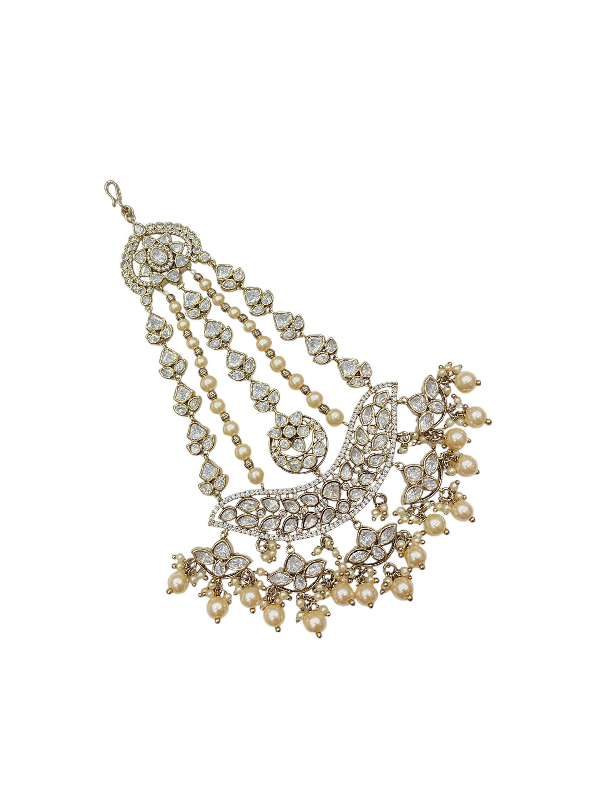 Sirini Mehendi-Plated & White Kundan Pearl Studded & Beaded Jhumar Passa Jewellery