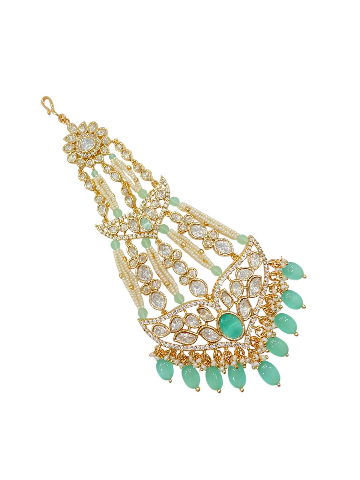 Sirini Carat Gold Polish Polki Kundan With Mint Beads Bridal Passa