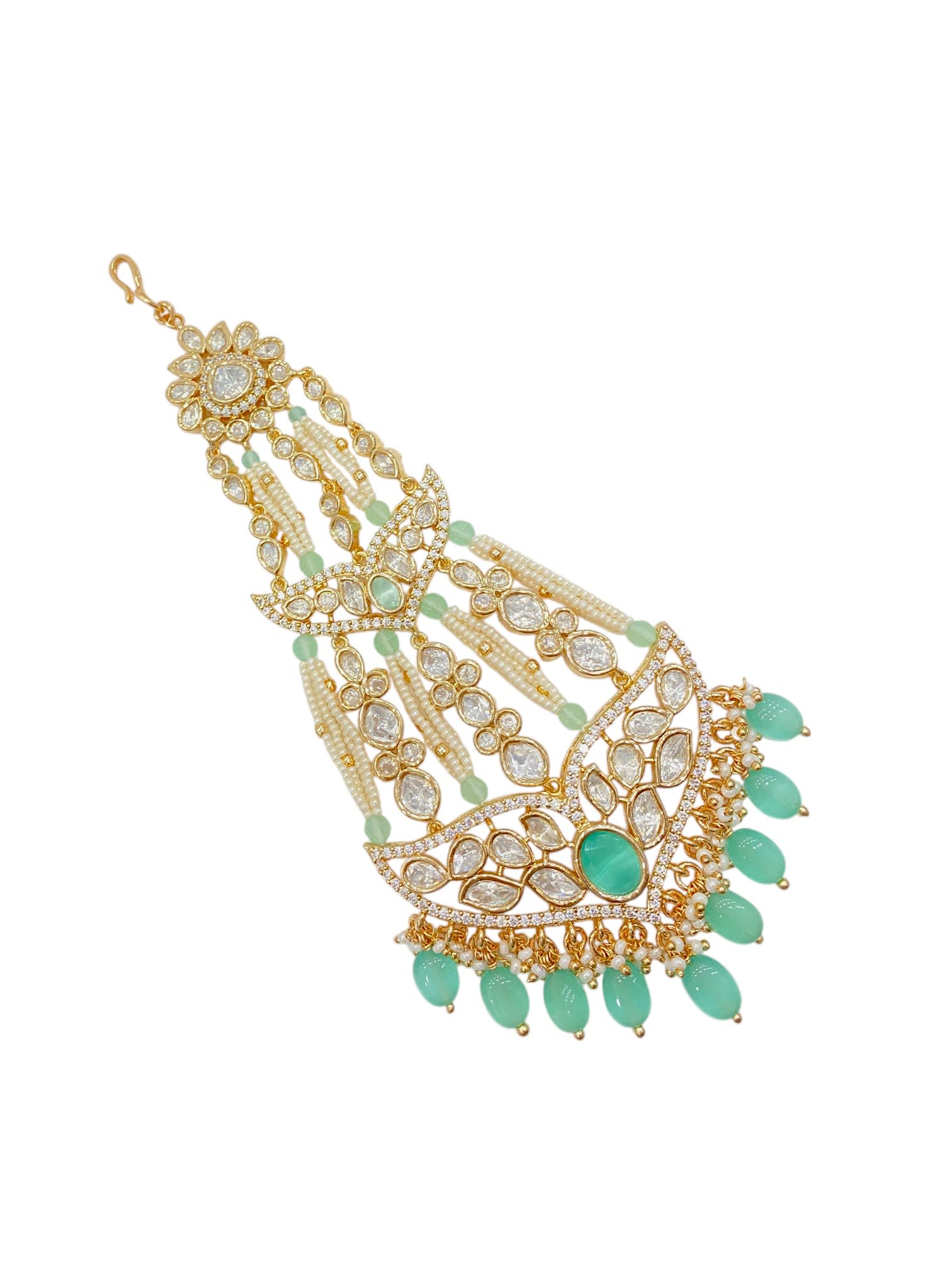 Sirini Carat Gold Polish Polki Kundan With Mint Beads Bridal Passa