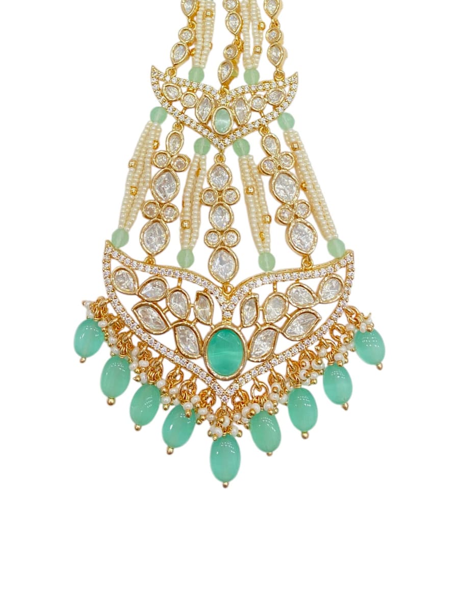 Sirini Carat Gold Polish Polki Kundan With Mint Beads Bridal Passa