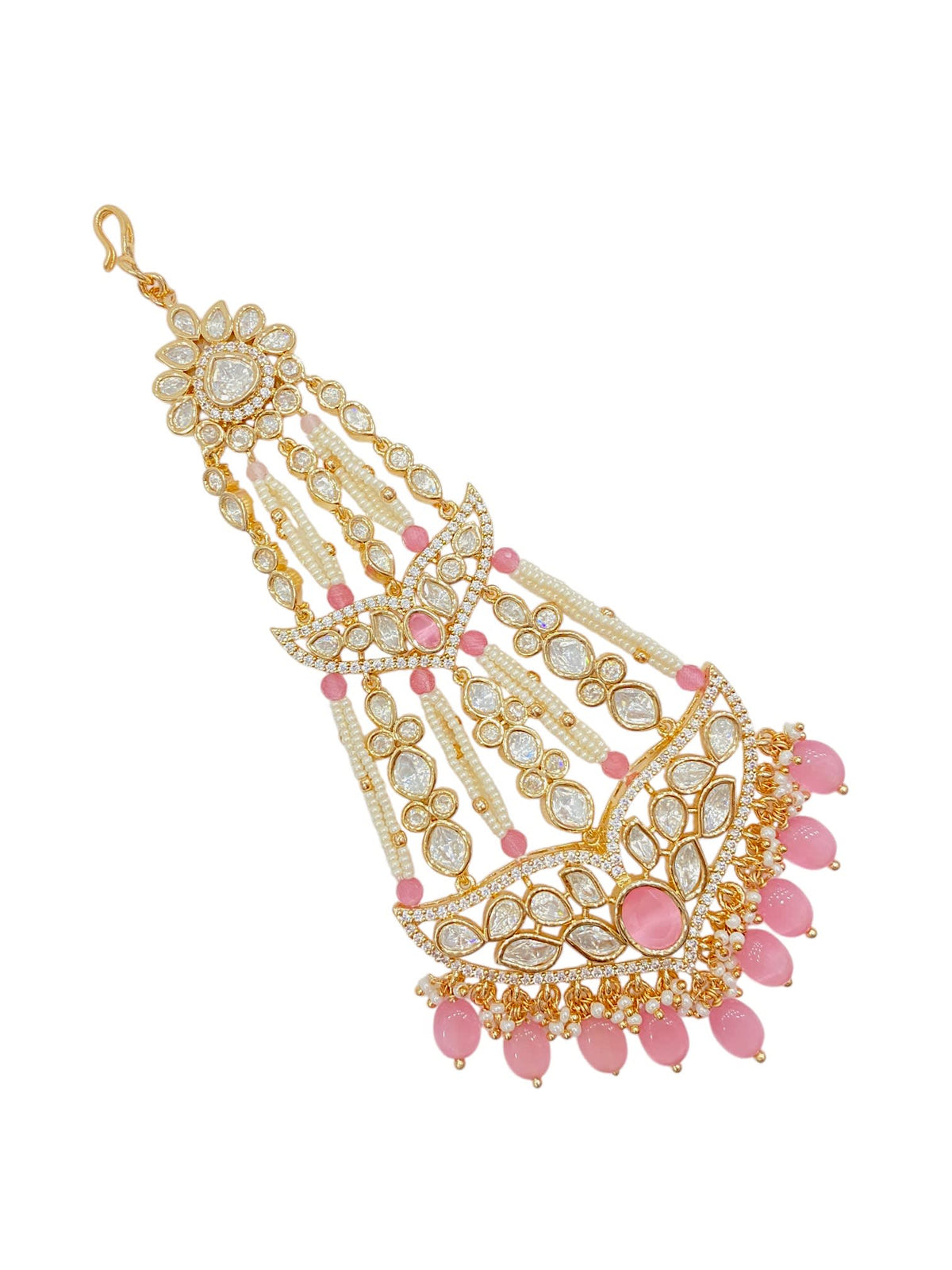 Sirini Carat Gold Polish Polki Kundan With Pink Beads Bridal Passa