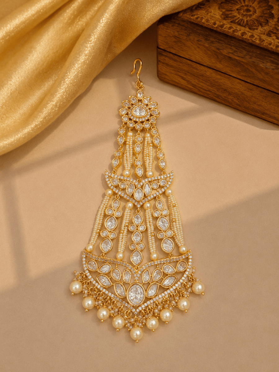 Sirini Carat Gold Polish Polki Kundan With Pearl Bridal Passa