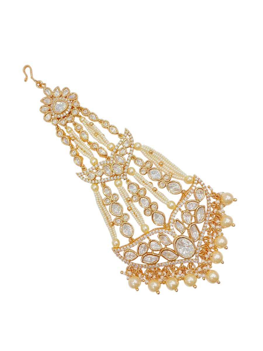 Sirini Carat Gold Polish Polki Kundan With Pearl Bridal Passa