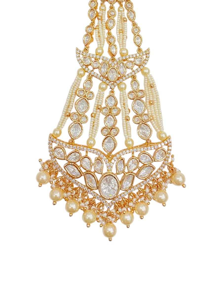 Sirini Carat Gold Polish Polki Kundan With Pearl Bridal Passa