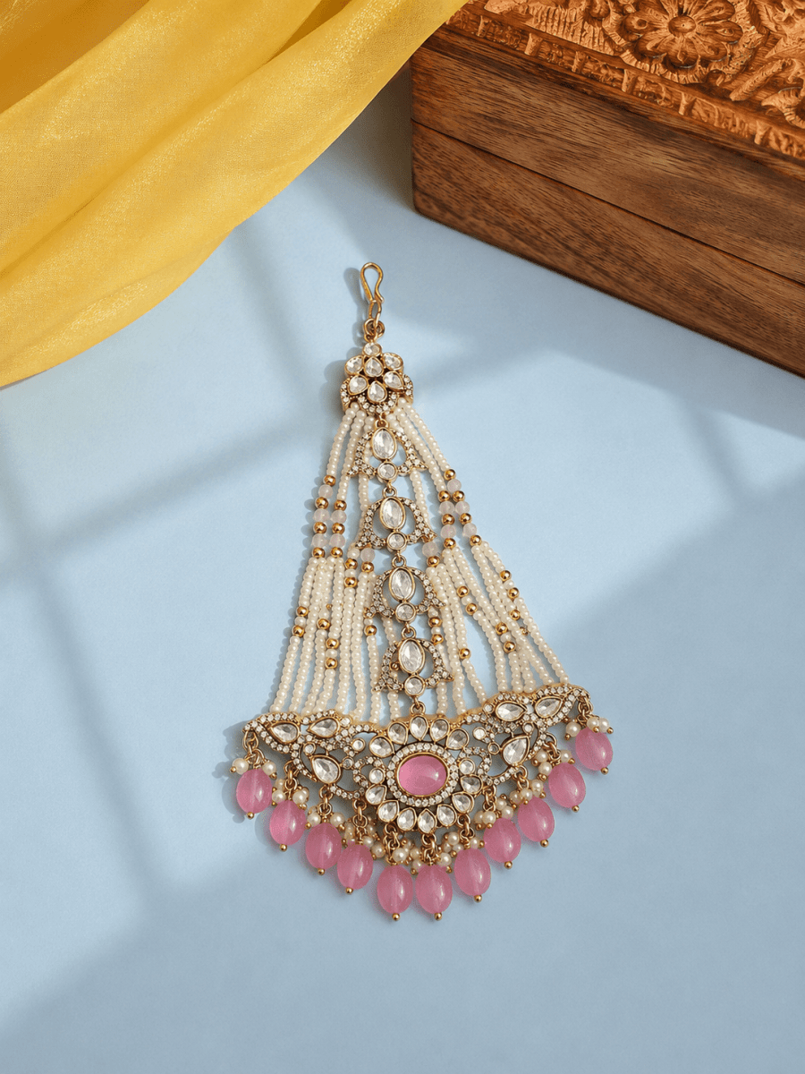 Antique Pink Polki Pearl Bridal Passa