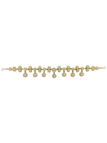 Emerald Sheeshpatti – 22K Gold-Plated Sheeshphool by Sirini Jewellery, Bridal wear - detail